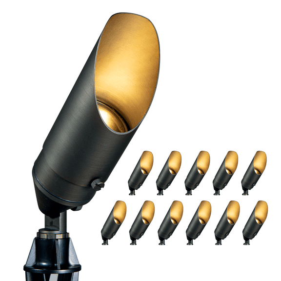 Gardenreet Solid Brass Landscape Spotlight,12V Low Voltage Directional Uplight Outdoor LED Landscape Light Fixture(Stretchable) Without Bulb(12 Pack)