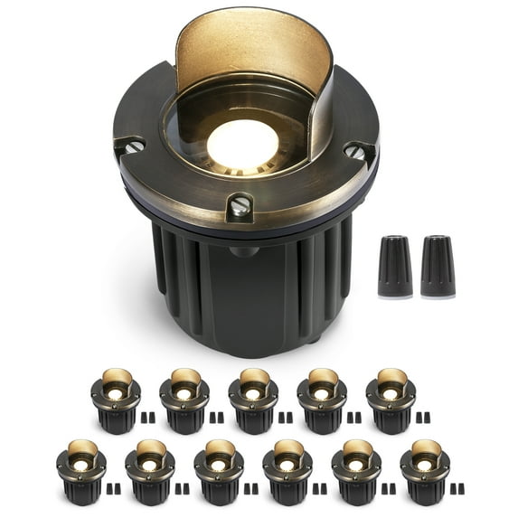 Gardenreet Solid Brass Low Voltage Well Lights, Waterproof Outdoor 12V LED Low Voltage Landscape Ground Lights for Wall, Pathway Without MR16 Bulb(Shield Top) 12 Pack