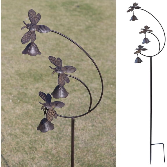 Gardens  Bees with Bells for Outside Garden Art,Decorative Garden Stakes