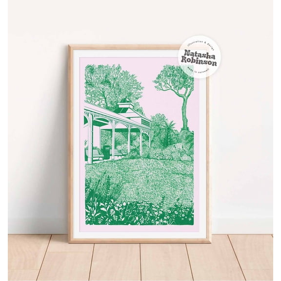 Gardens In Green Falmouth Cornwall Wall Art Drawing Illustration Illustrated Print A3 A4 Bold Plant Decor Wall Art Modern Wall Decor Wall Art