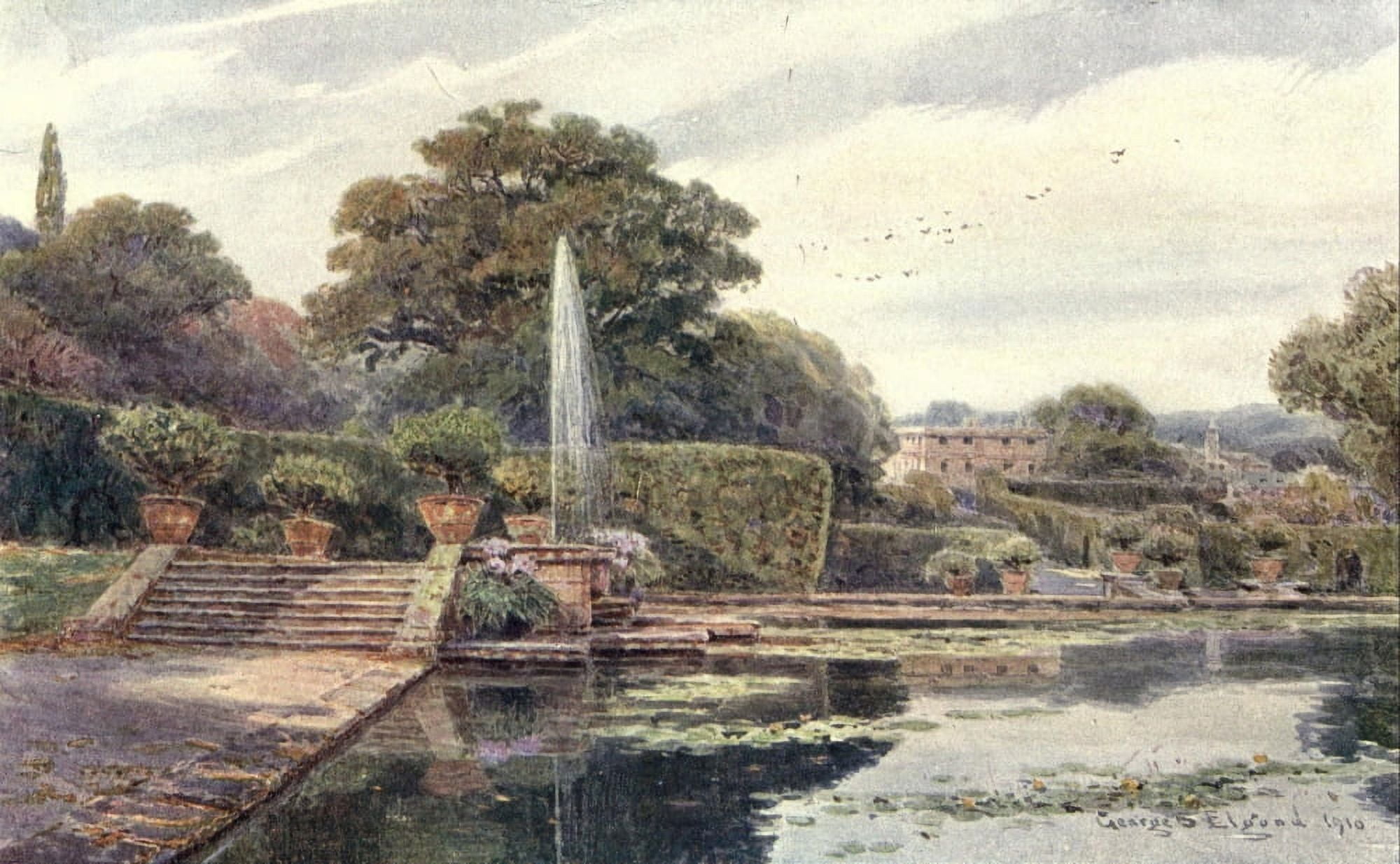 Gardens in Northern Counties 1911 Lake at Bramham Pk Canvas Art - George S Elgood (18 x 24)