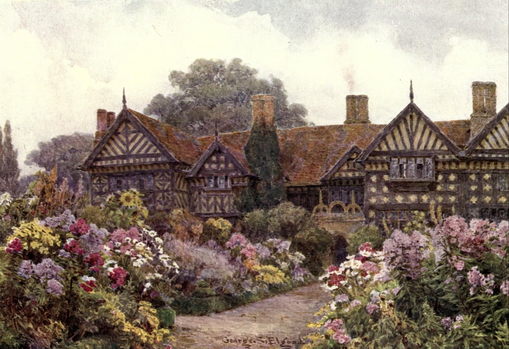 Gardens in Northern Counties 1911 Speke Hall Canvas Art - George S Elgood (18 x 24)