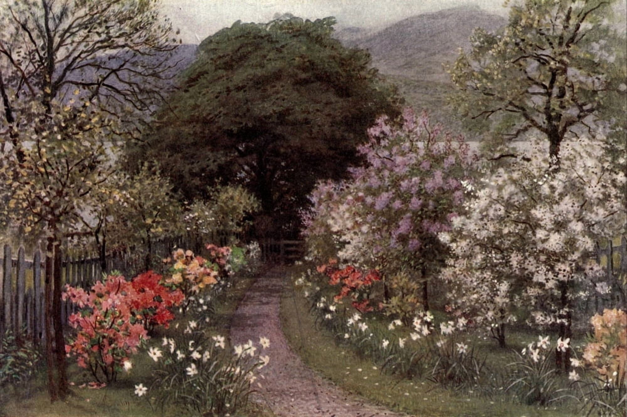 Gardens in the Northern Counties 1911 Lake at Brantwood Lancs Canvas Art - Arthur Severn (24 x 36)