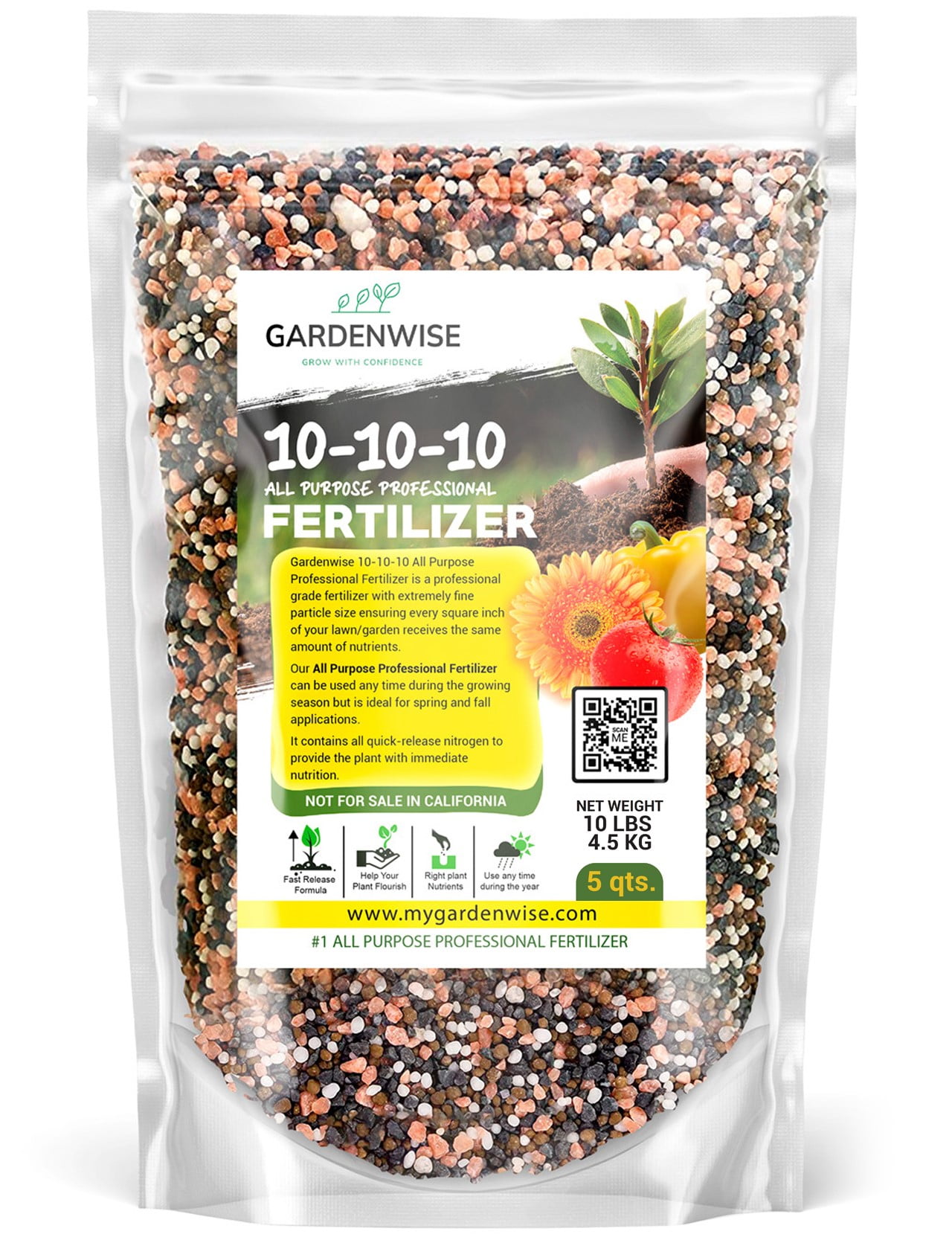 Gardenwise 10-10-10 All-Purpose Fertilizer for Indoor/Outdoor Plants, Trees, and Lawns