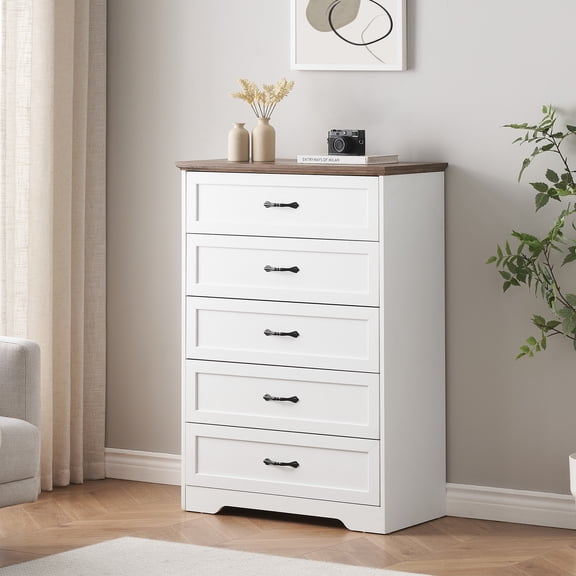Garderth 5/6 Drawer Dresser,Modern Chest Of Drawers,Wood Dresser TV Stand,Wide Dresser For Bedroom,Tall Dresser Storage Organizer For Living Room Hallway Entryway