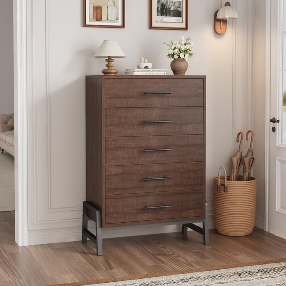 Garderth 5/6 Drawer Dresser,Tall Dresser For Bedroom,Modern Chest Of Drawers,Freestanding Wood Storage Organizer With Deep Drawer For Living Room Entryway Hallway