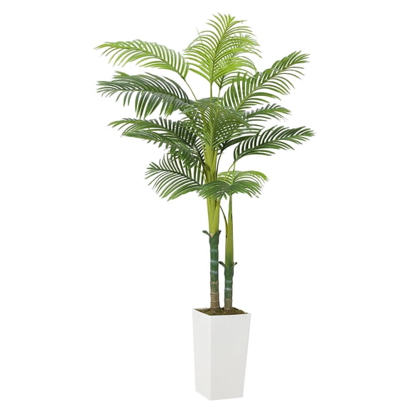 Garderth Artificial Palm Tree,Fake Palm Tree In White Planter,Tall Faux Palm Tree,Tropical Fake Plant With Lifelike Leave For Indoor & Outdoor Living Room Office Backyard Garden Patio Decor