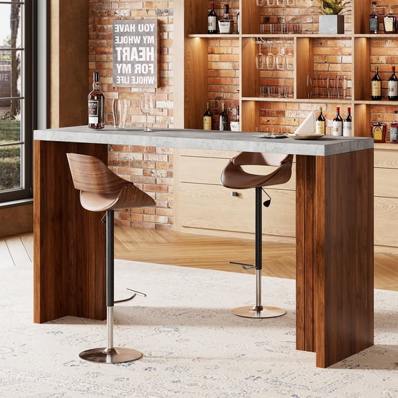 Garderth Bar Table,55" Long Counter Height Pub Table For 4-6 People,Wood Rectangular Home Bar Unit,Industrial Bar Height Table With Thickened Tabletop For Kitchen Dining Balcony Living Basement