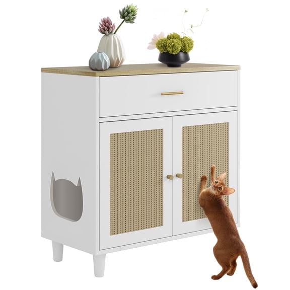 Garderth Cat Litter Box Enclosure,Hidden Litter Box Furniture,Wood Dog Proof Cat Washroom,Indoor Cat House,Corner Side End Table,Sideboard Cabinet With Drawer And 2 Sisal Doors