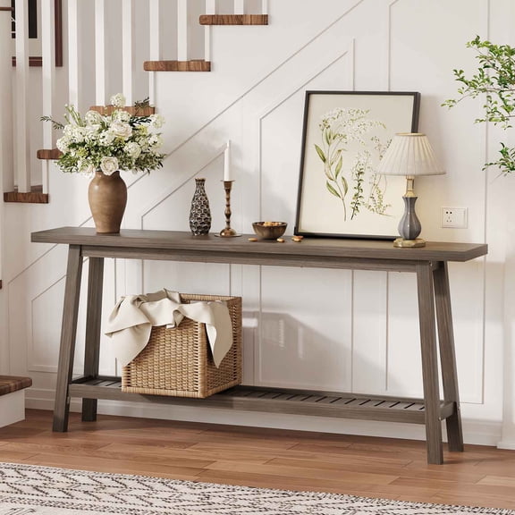 Garderth Farmhouse Console Table,Long Entryway Table With Storage,2-Tier Narrow Sofa Table Behind Couch,Industrial Entry Table For Living Room Hallway Foyer