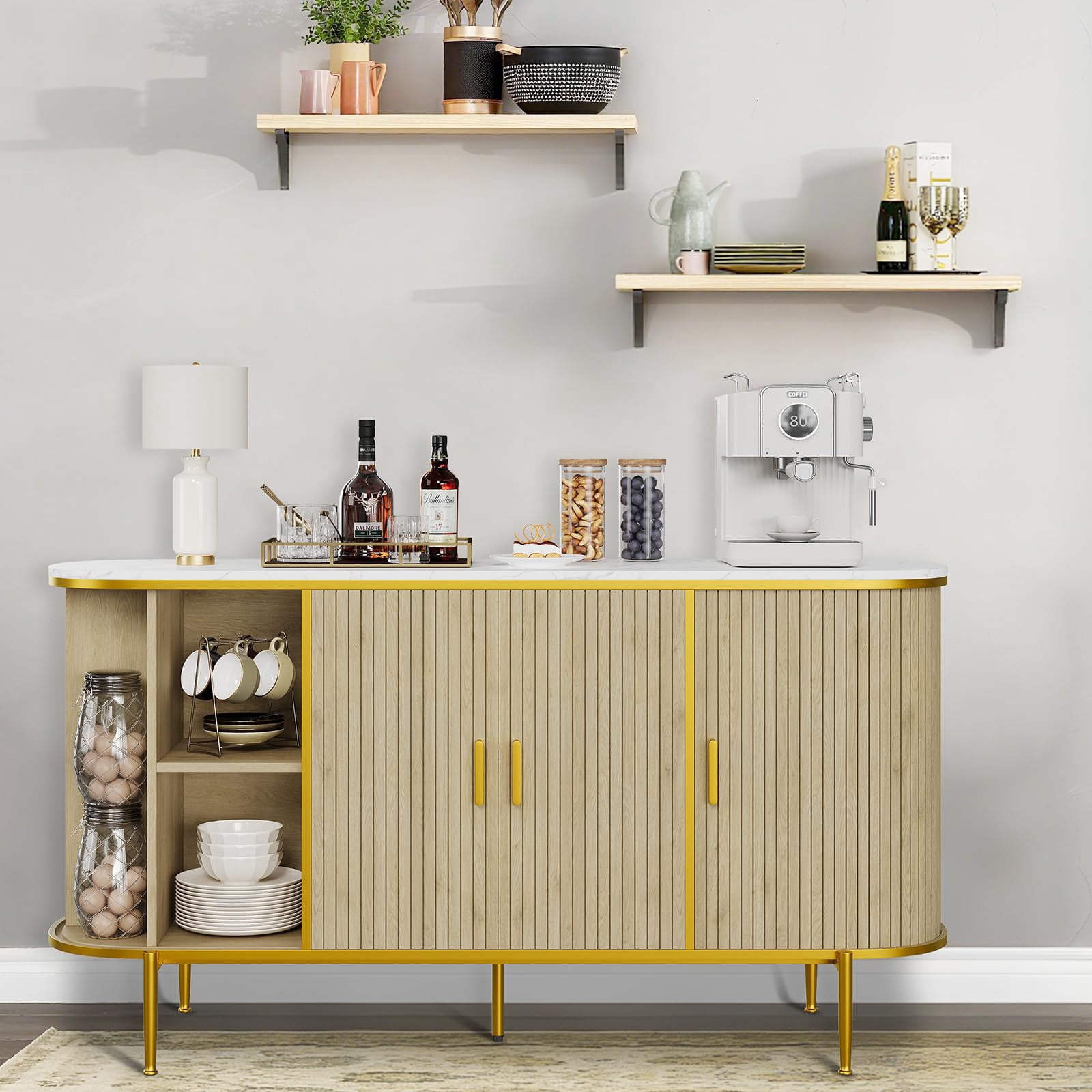 Garderth Fluted Sideboard Buffet Cabinet,Mid Century Modern Coffee Bar ...