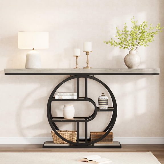 Garderth Industrial Console Table,55" Entryway Table,5-Tier Narrow Sofa Table With Storage,Accent Table With o-Shaped Metal Frame For Living Room Hallway Entrance Foyer