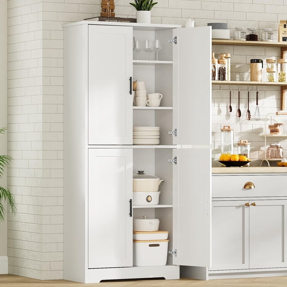 Garderth Kitchen Pantry Cabinet,70" Tall Pantry Storage Cabinet,Wood Freestanding Cupboard With 2 Doors And 3 Adjustable Shelves For Bathroom Dining Room Living Room