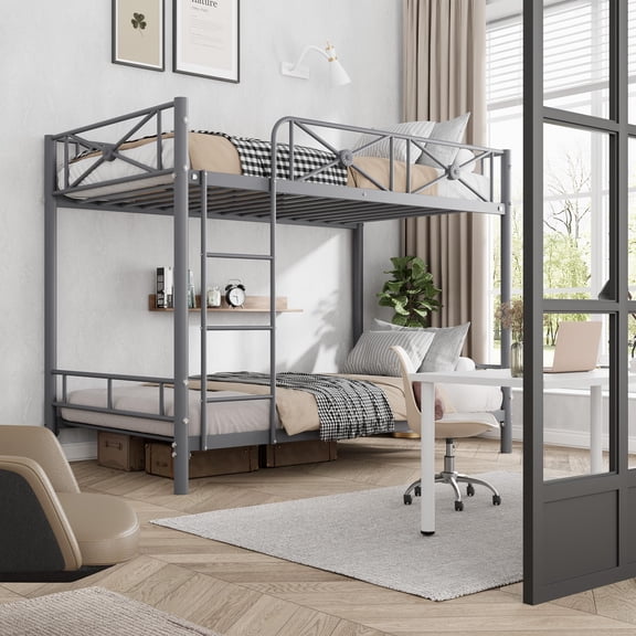 Garderth Metal Bunk Bed Twin Over Twin,Twin Over Twin Bunk Bed,Industrial Bunkbeds,Metal Bunk Bed With Ladder And Safety Guard Rails,Space-Saving Steel Bed For School Dorm Bedroom