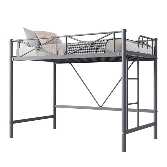Garderth Metal Loft Bed Twin Size,Twin Loft Bed With Safety Guard Rails & Space-Saving Design,Loft Bunk Bed,Noise Free,Small Space Saving Furniture For Dorm School Bedroom