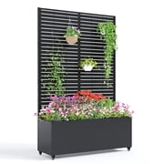 Garderth Metal Planter Box With Trellis,Outdoor Galvanized Raised Garden Bed With Privacy Screen,Patio Privacy Planters With Drainage Holes For Climbing Plants,Vegetables,Vines