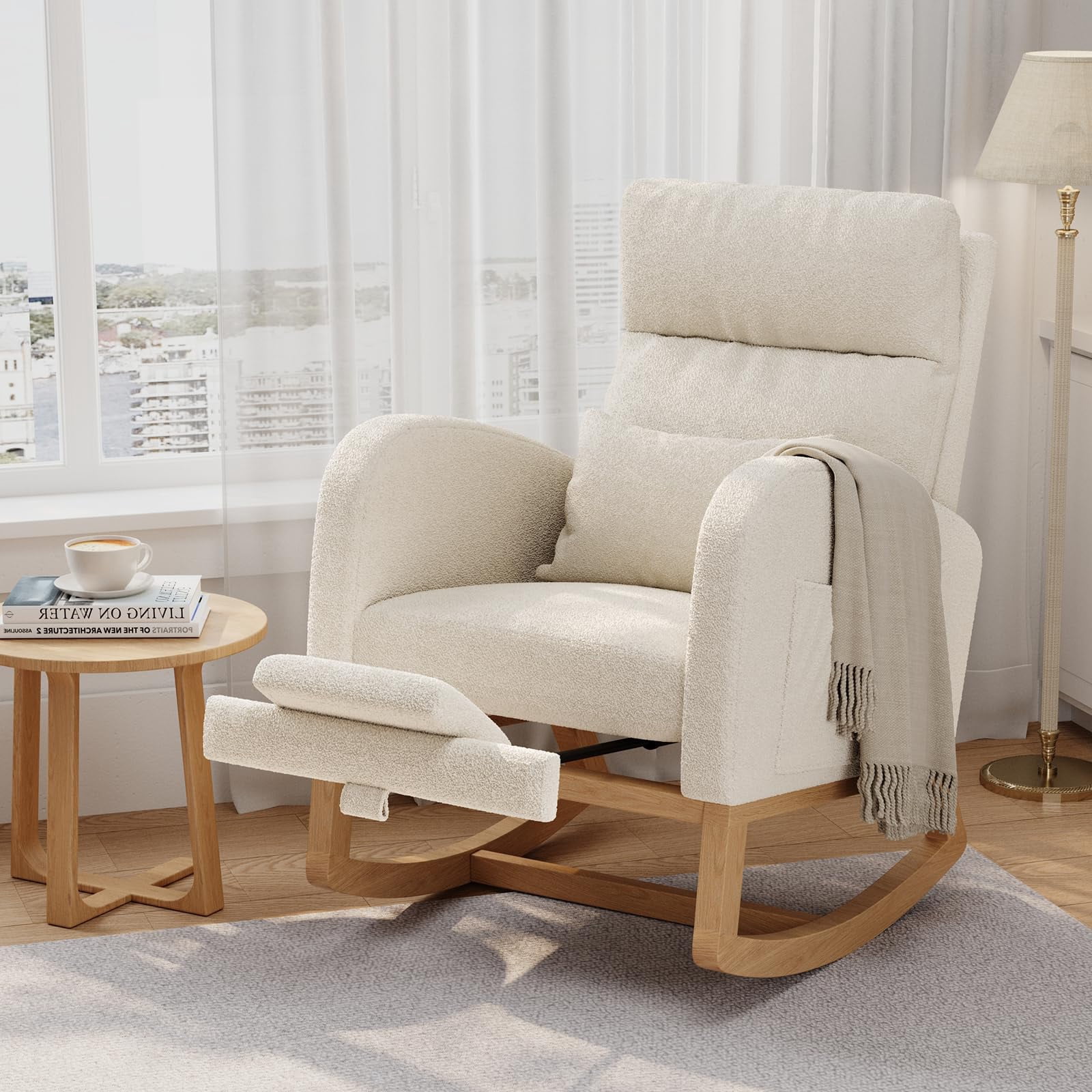 Garderth Nursery Rocking Chair With/Without Footrest,Modern Glider Rocking Chair With Side Pockets And Pillow,Accent Armchair,Nursery Chair For Living Room Bedroom Nursing Room