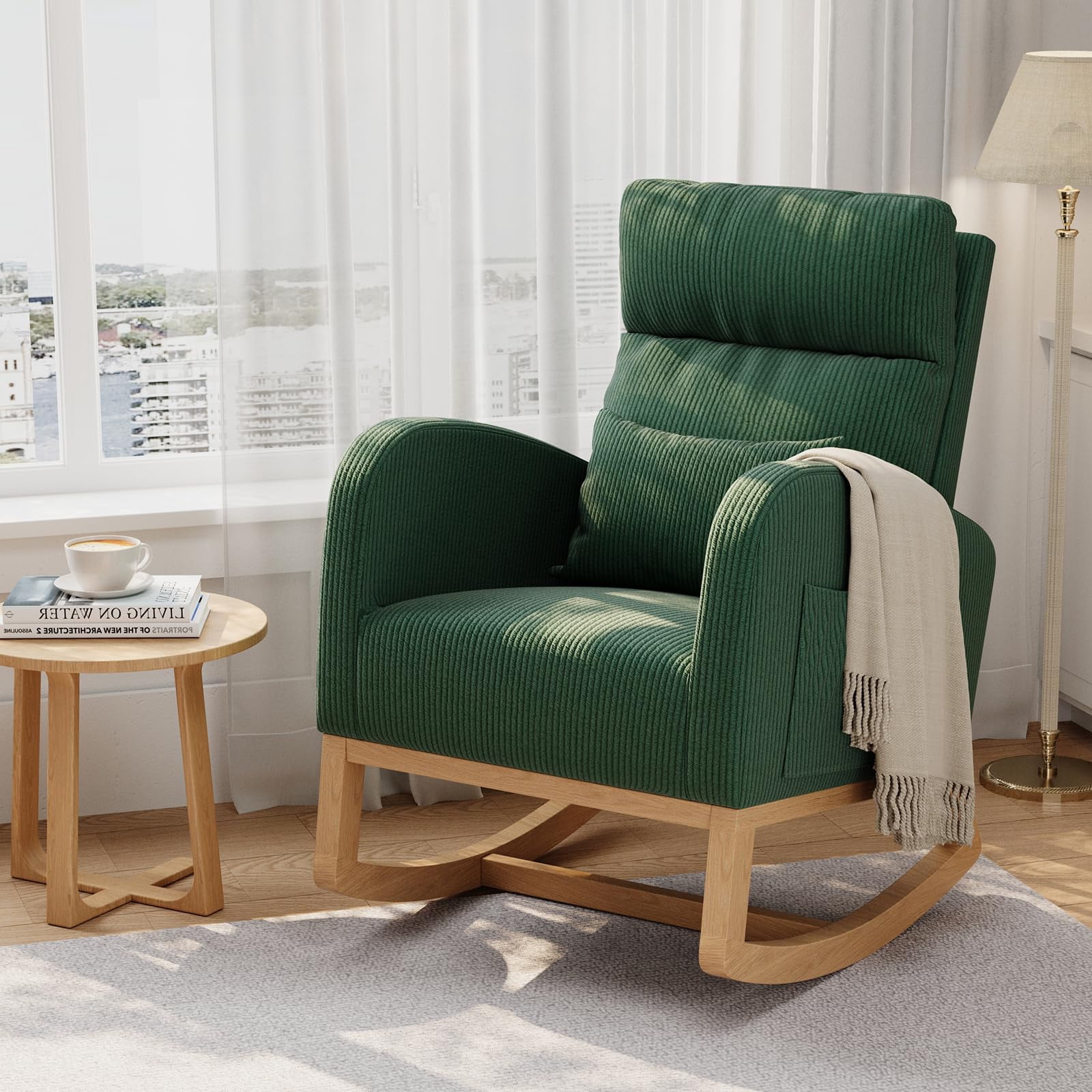 Garderth Nursery Rocking Chair With/Without Footrest,Modern Glider Rocking Chair With Side Pockets And Pillow,Accent Armchair,Nursery Chair For Living Room Bedroom Nursing Room