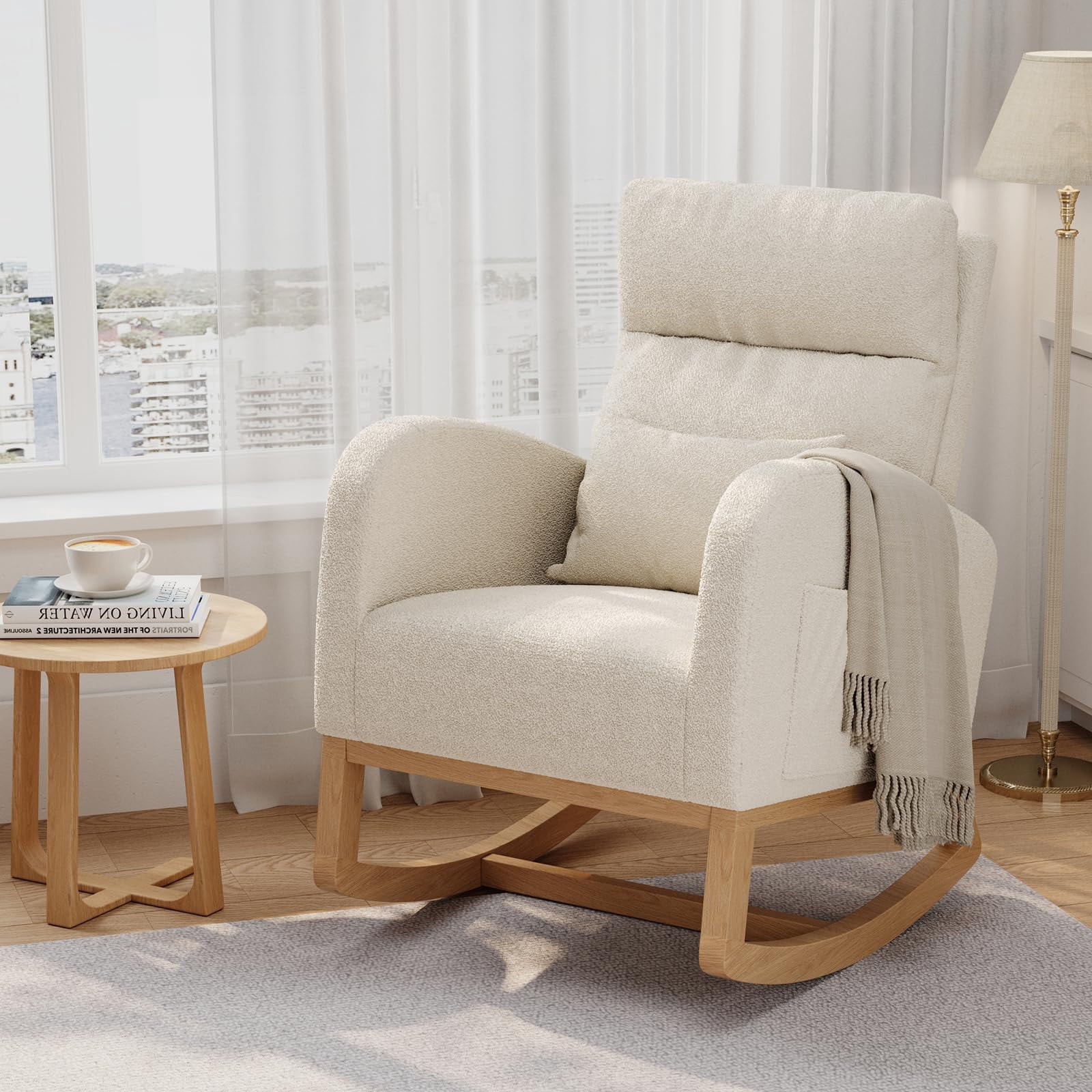 Garderth Nursery Rocking Chair With/Without Footrest,Modern Glider Rocking Chair With Side Pockets And Pillow,Accent Armchair,Nursery Chair For Living Room Bedroom Nursing Room