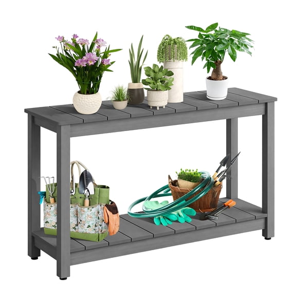 Garderth Outdoor Console Table,2-Tier Patio Console Table,Wood Buffet Bar Storage Organizer,Entryway Side Table,Accent Plant Table With Adjustable Foot Pad For Porch Backyard Garden Balcony