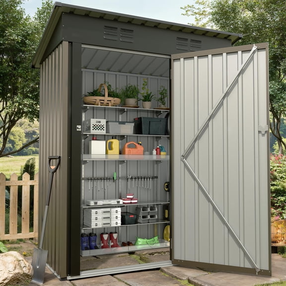 Garderth Outdoor Storage Shed,5×3FT Garden Shed,67CU.FT Tool Shed With Sloping Roof And Lockable Door,Compact Metal Shed For Garden Backyard Patio