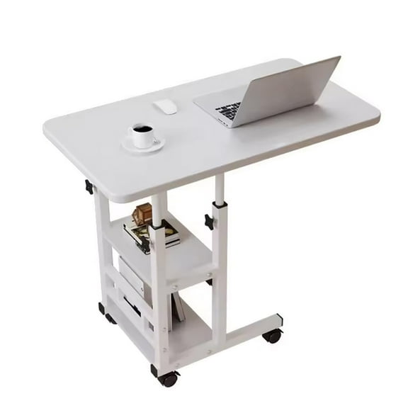 Garderth Overbed Bedside Table,Height Adjustable C Shaped End Table With Wheels,Mobile Side Table,Small TV Tray With Storage Shelves,Rolling Laptop Stand,Couch Table