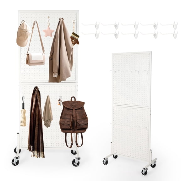 Garderth Pegboard Display Stand With Wheels,Standing Pegboard Display,Metal Peg Board Display Rack,Art Display Stand With T-Base & 10 Hooks For Shop,Market,Retail,Home,Garage,2'X5',1PCS