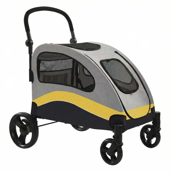 Garderth Pet Stroller,Foldable Dog Stroller,Ventilated Dog Wagon With 360°Rotating Wheels,Breathable Mesh Windows,Cat Stroller With Adjustable Handle,Storage Pocket For Large Cats & Dogs