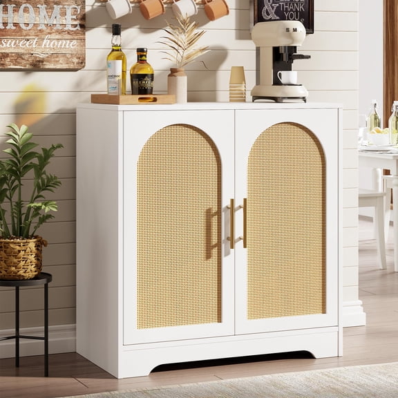 Garderth Rattan Sideboard Buffet Cabinet,Storage Cabinet With 2 Rattan Doors,Farmhouse Coffee Bar,Modern Accent Console Table For Living Room Kitchen Hallway Dining Room Entryway