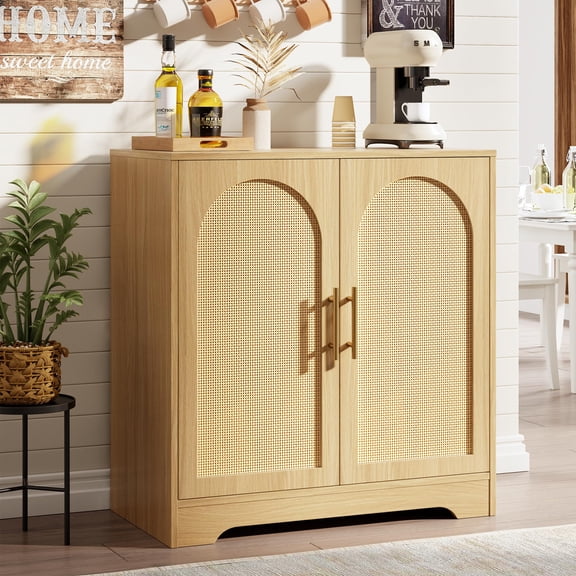 Garderth Rattan Sideboard Buffet Cabinet,Storage Cabinet With 2 Rattan Doors,Farmhouse Coffee Bar,Modern Accent Console Table For Living Room Kitchen Hallway Dining Room Entryway