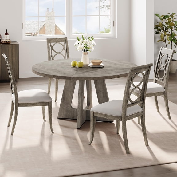 Garderth Round Dining Table For 6,47" Farmhouse Wood Kitchen Table,Space Saving Circle Dinner Table With Wood Top & Pedestal Base,Dining Room Table For Dining Room Kitchen,Table Only