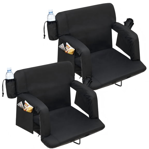 Garderth 20" Stadium Seat,Wide Stadium Seats With Back Support,6-Position Adjustable Bleacher Chairs,Folding Bleacher Seats Stadium Chair With Cup Holder,Pockets For Sport Event Camping Concert,2PCS
