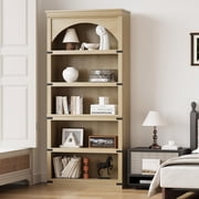 Garderth Tall Bookshelf,5-Tier Arched Bookcase,Freestanding Display Storage Shelves,Wide Wood Shelving Unit With Wooden Base For Living Room Home Office Bedroom Study