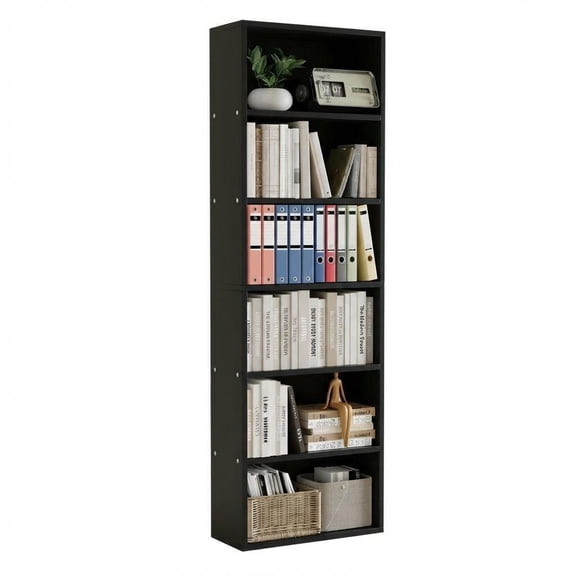 Garderth Tall Bookshelf,6-Tier Tall Bookcase,Wood Book Shelf,Industrial Storage Organizer,Floor Standing Open Storage Shelf For Living Dinning Room Bedroom Library Home Office