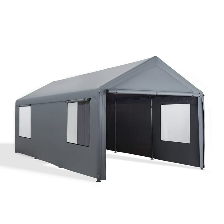 Gardesol Carport 10x20 ft Heavy Duty Carport Car Canopy with Roll up Ventilated Windows Portable Garage for Car Truck SUV Gray