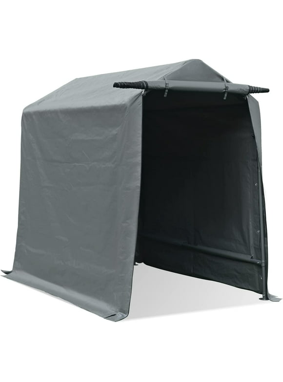 Gardesol Storage Shelter, 6x8 ft Outdoor Portable Shed Carport with Roll-up Zipper Door for Bike, ATV, Motorcycle Shelter, Gray