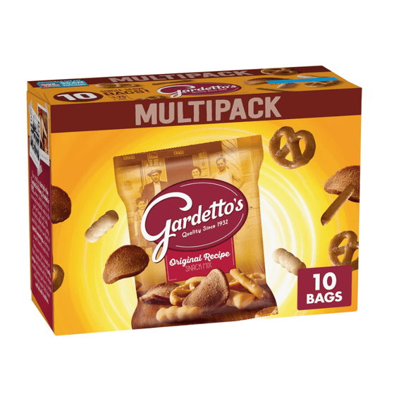 Gardetto's Original Recipe Snack Mix, Crunchy Breadsticks, Pretzels & Roasted Rye Chips, Kosher Snacks Multipack, 10 Single-Serve Bags, Individually Wrapped Party & Family Pack, 17.5 oz Bulk Box