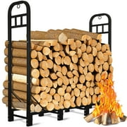 Gardguard 4ft Firewood Rack Holder for Outdoor Patio，Camping，Heavy Duty Wrought Iron Fire Wood Holder， Black