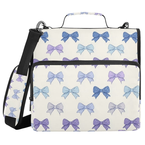 Gardient Blue Purple Bows Binder Bag with Shoulder Strap 3 Ring Zipper Binder File Folder Document Storage