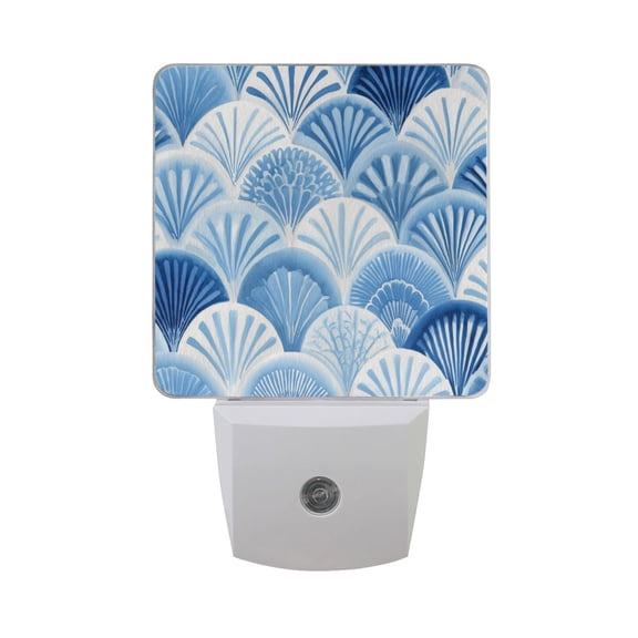 Gardient Blue Watercolor Mermaid Scale LED Night Light Sensor Lamp Plug-in Adjustable Brightness 2 Pack