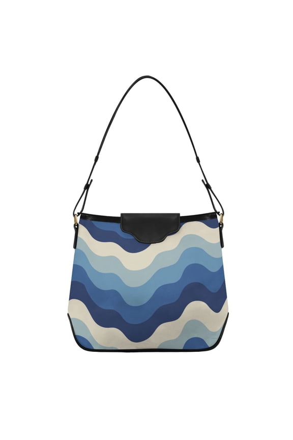 Gardient Blue and White Wavy Lines Women's Tote Bag Convertible Handbags Hobo Shoulder Bag with Zipper Magnetic Snap