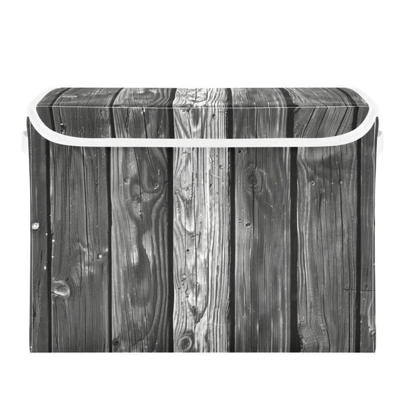 Gardient Gray Wooden Board Foldable Storage Bin with Lid and Handle Collapsible Storage Box 16.5 x 12.6 x 11.8 inches