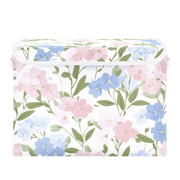 Gardient Pink and Blue Tiny Flowers Leaves Foldable Storage Bins with Lids Handles Collapsible Storage Containers Tote Boxes 16.5 x 12.6 x 11.8 inches