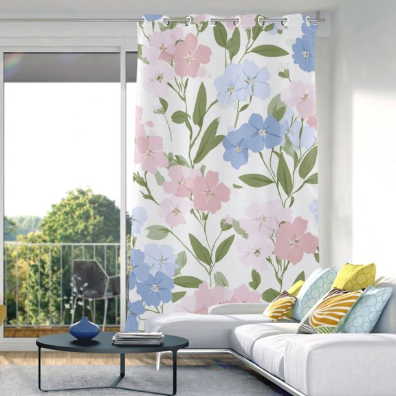 Gardient Pink and Blue Tiny Flowers Leaves Curtain Light Filtering Thermal Insulated Drapes with Grommets 1 Panel 84" x 42"