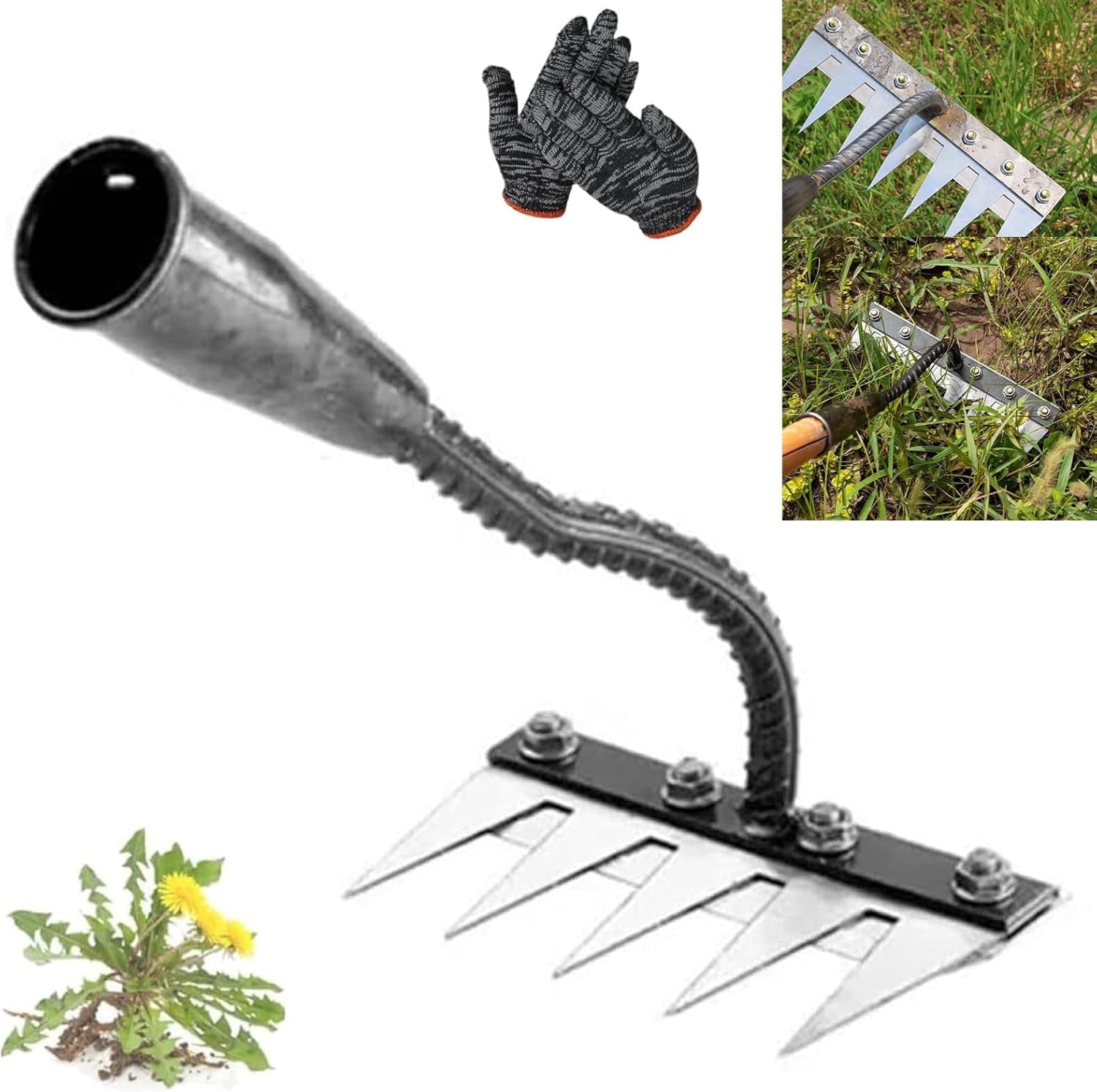 Gardinea Iron Weeding Rakes, Gardenia Iron Weeding Rakes, Iron Rake for Gardening and Weeding, Ironrake 2.0 Upgraded 5/6/7/8 Teeth Heavy-Duty Ironrake for Gardening