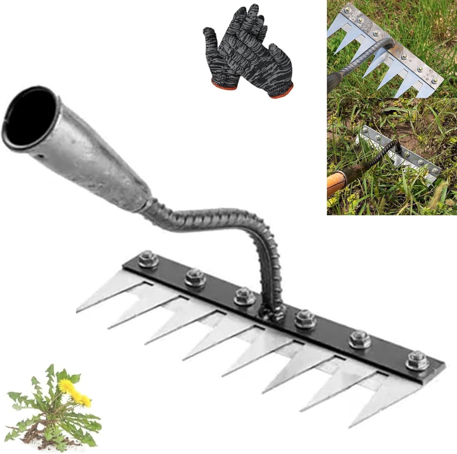 Gardinea Iron Weeding Rakes, Gardenia Iron Weeding Rakes, Iron Rake for Gardening and Weeding, Ironrake 2.0 Upgraded 5/6/7/8 Teeth Heavy-Duty Ironrake for Gardening