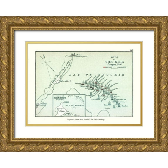 Gardiner 14x11 Gold Ornate Wood Framed with Double Matting Museum Art Print Titled - Africa Battle of the Nile 1798 Egypt