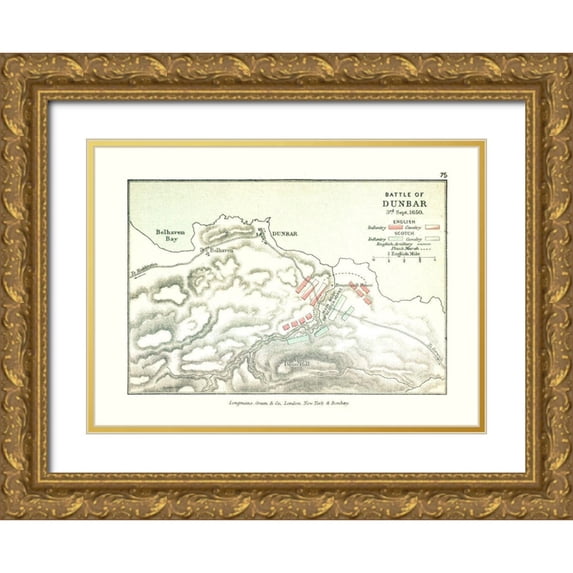 Gardiner 14x11 Gold Ornate Wood Framed with Double Matting Museum Art Print Titled - Scotland Battle of Dunbar 1650 - Gardiner 1902