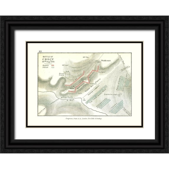 Gardiner 18x14 Black Ornate Wood Framed with Double Matting Museum Art Print Titled - Battle of Crecy in 1346 France - Gardiner 1902