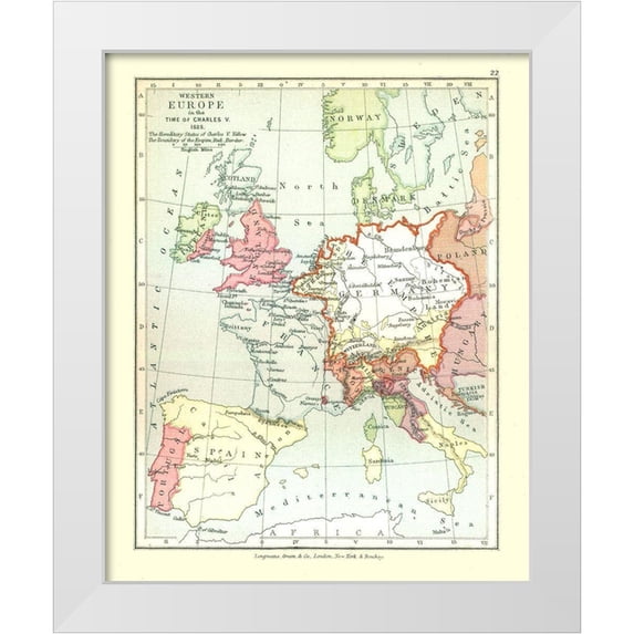 Gardiner 20x24 White Modern Wood Framed Museum Art Print Titled - Western Europe 1525 - Gardiner 1902